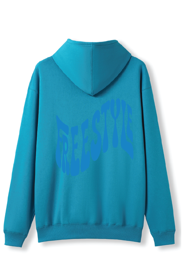 PUFF PRINT SWIMMING STROKE HOODIE - AZURE BLUE/BLUE