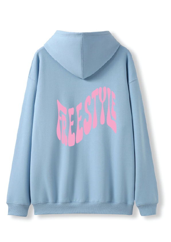 PUFF PRINT SWIMMING STROKE HOODIE - BLUE/PINK