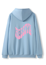 PUFF PRINT SWIMMING STROKE HOODIE - BLUE/PINK