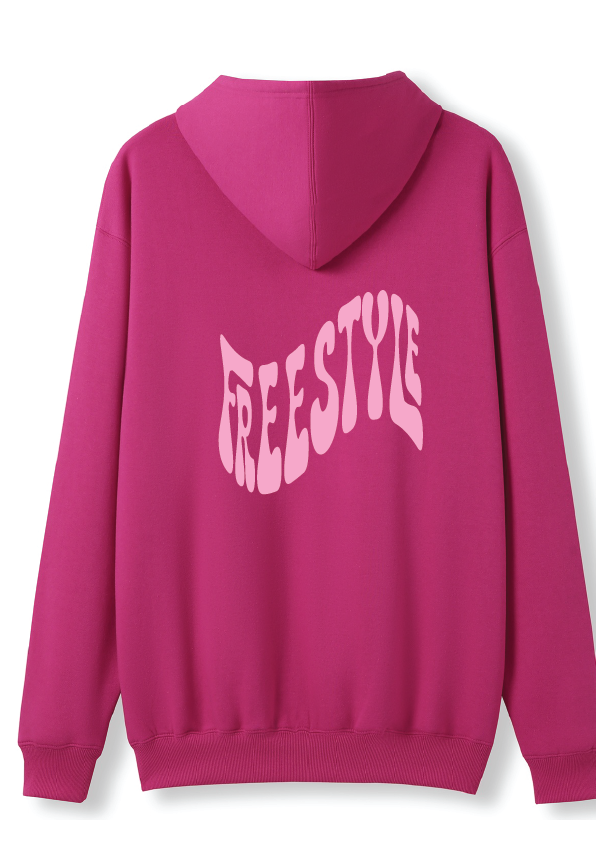 PUFF PRINT SWIMMING STROKE HOODIE - HOT PINK/PINK
