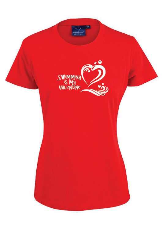 SWIMMING IS MY VALENTINE SHORT SLEEVE TEE - Women's sizing - RED