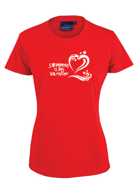 SWIMMING IS MY VALENTINE SHORT SLEEVE TEE - Women's sizing - RED