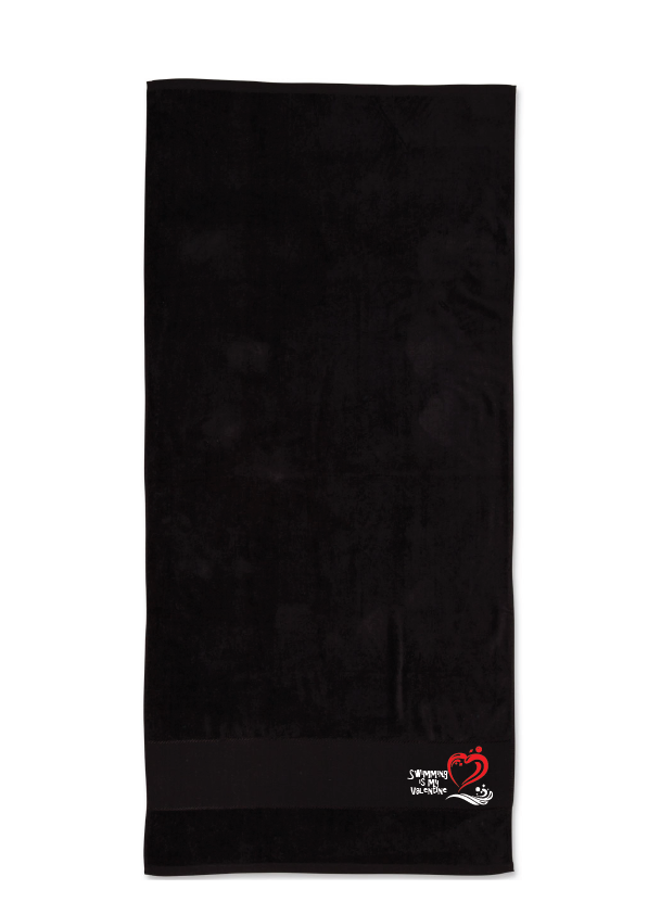 SWIMMING IS MY VALENTINE TOWEL - BLACK