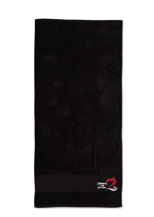 SWIMMING IS MY VALENTINE TOWEL - BLACK