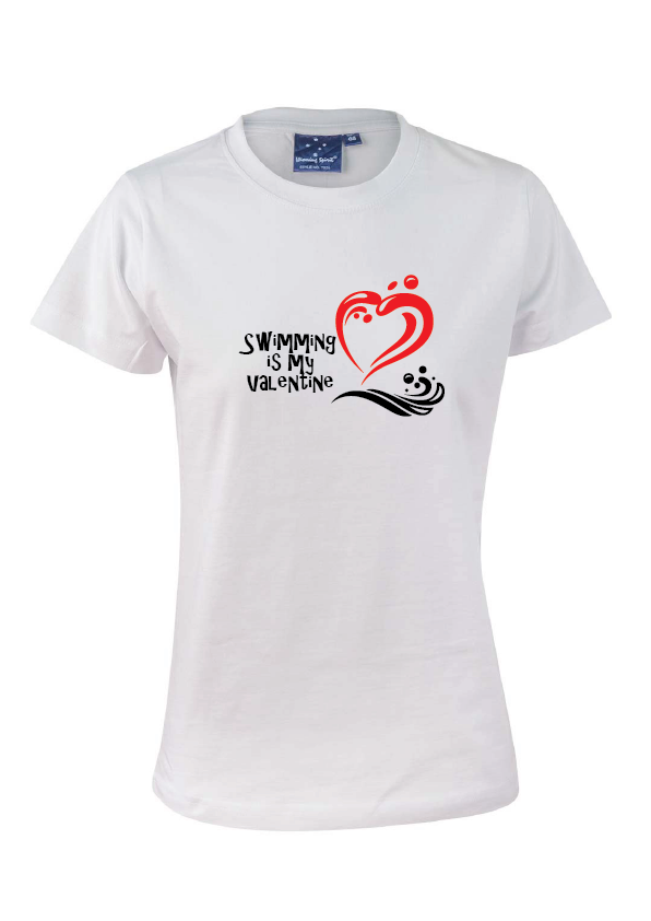 SWIMMING IS MY VALENTINE SHORT SLEEVE TEE - Women's sizing - WHITE