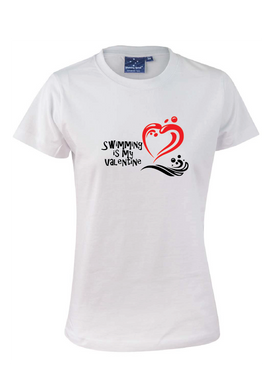 SWIMMING IS MY VALENTINE SHORT SLEEVE TEE - Women's sizing - WHITE