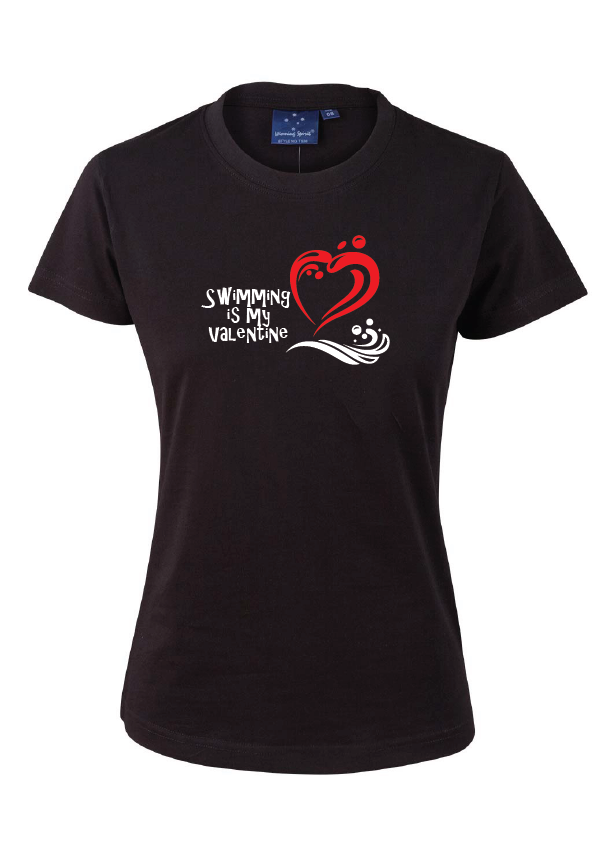 SWIMMING IS MY VALENTINE SHORT SLEEVE TEE - Women's sizing - BLACK