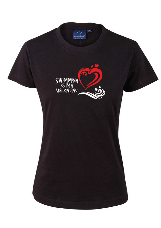 SWIMMING IS MY VALENTINE SHORT SLEEVE TEE - Women's sizing - BLACK